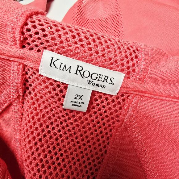 Kim Rogers Hoodie Sweatshirt Cardigan Size 2X Pink Mesh Insets Pockets Full Zip - Picture 9 of 10